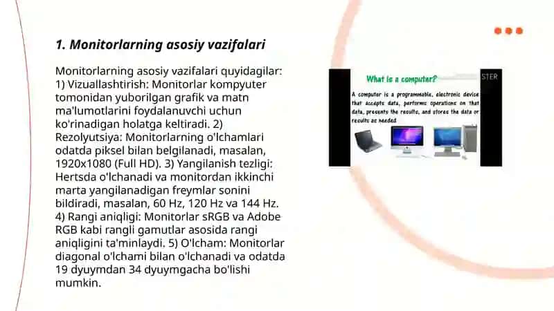 Monitor va sichqoncha qurilmalarining turlari va vazifalari 3