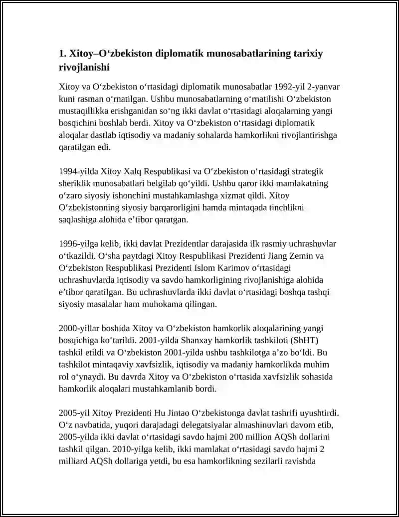 XITOY XALQ RESPUBLIKASI VA OʻZBEKISTON HAMKORLIK MUNOSABATLARINI TAHLILIY OʻRGANISH 3