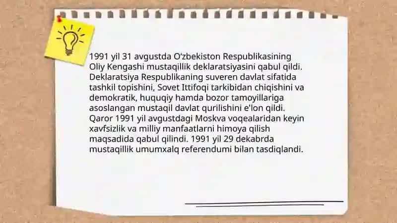 Oʻzbekiston Respublikasining tashkil topishi va uning tarixiy axamiyati 3