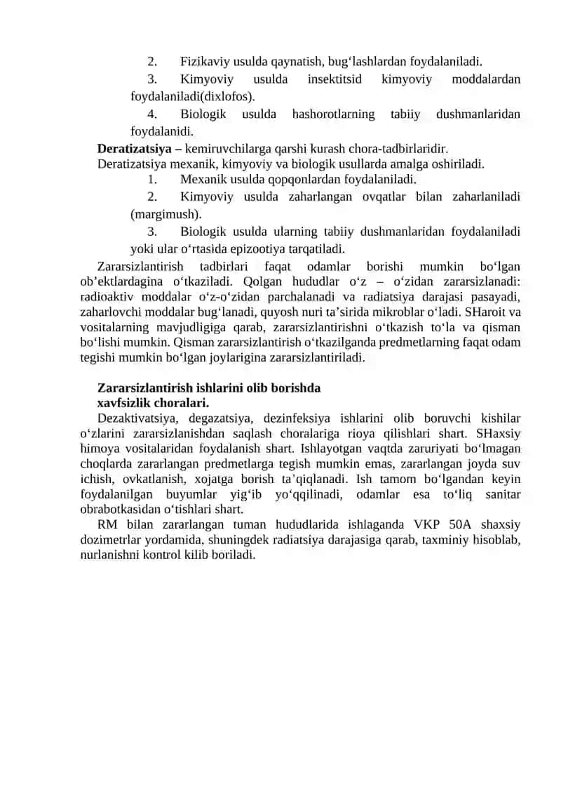 Sanitar obrabotkasi, zararsizlantirish turlari va usullari 3