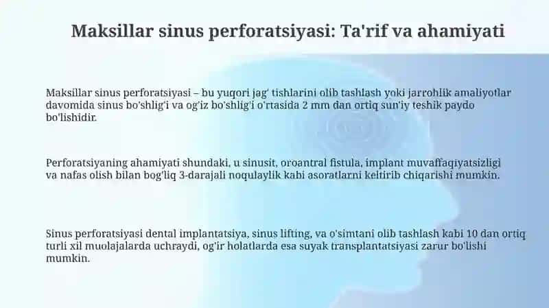 Maksillar sinus perforatsiyasi: sabablari, diagnostikasi va bartaraf etish usullari 3