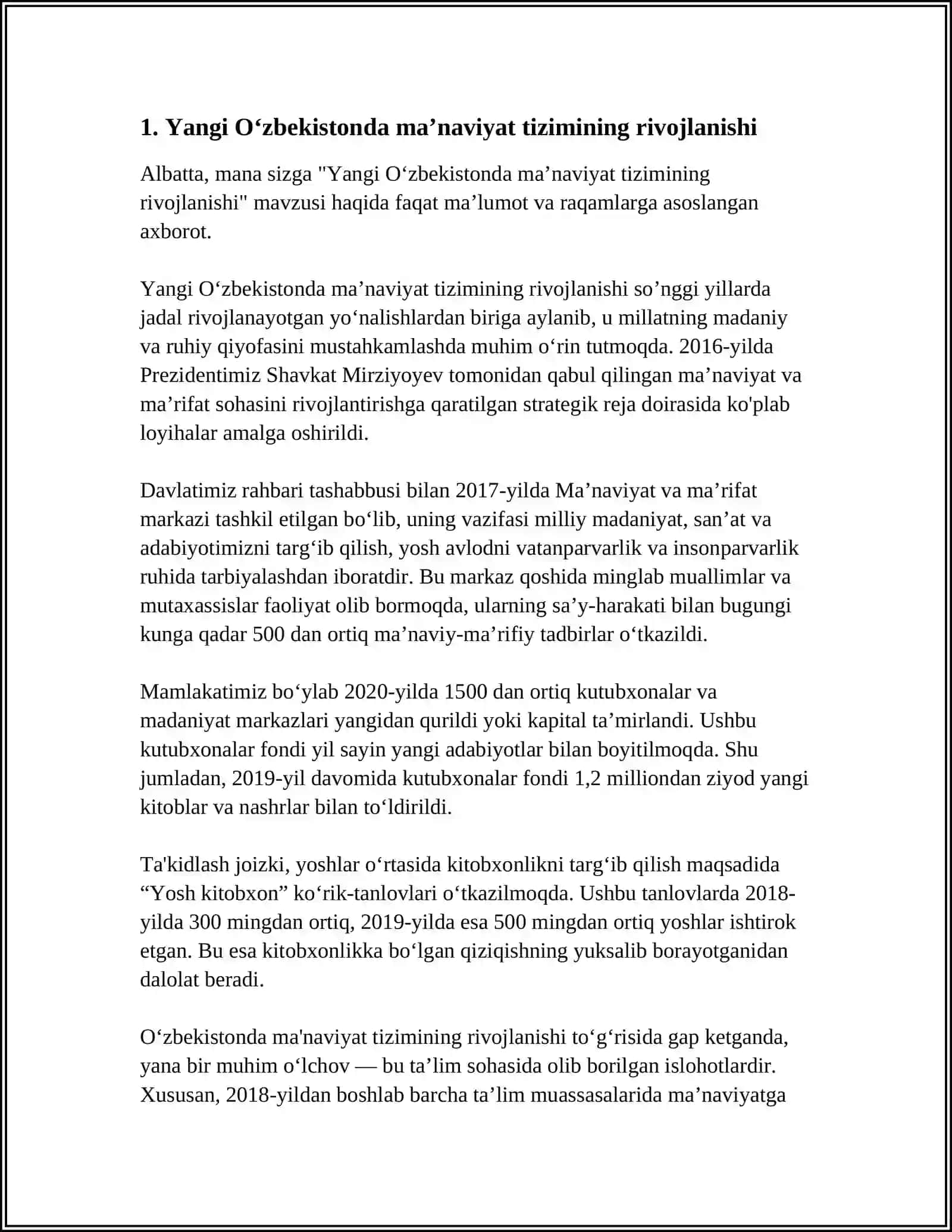 Yangi O'zbekistonda ma'naviyat tizimining rivojlanishi 3