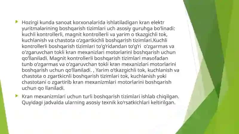 Kranlarni ishlatishda elektr energiya tejamkorligiga erishish 3