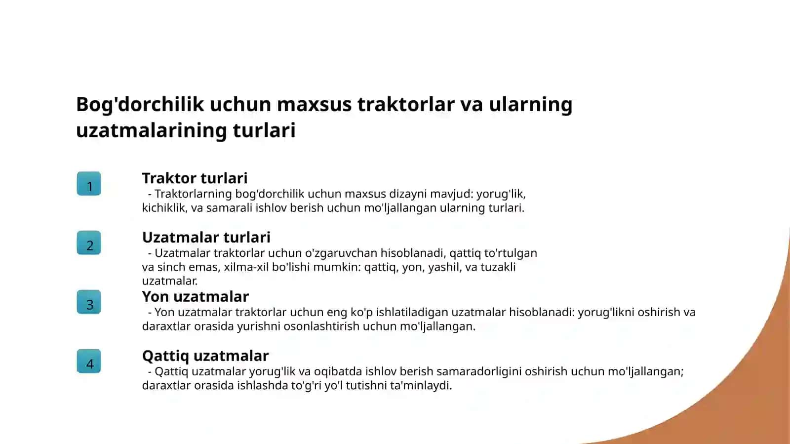 Bog'dorchilik uchun moslashgan traktorning oxirgi uzatmasing  tasnifi 3