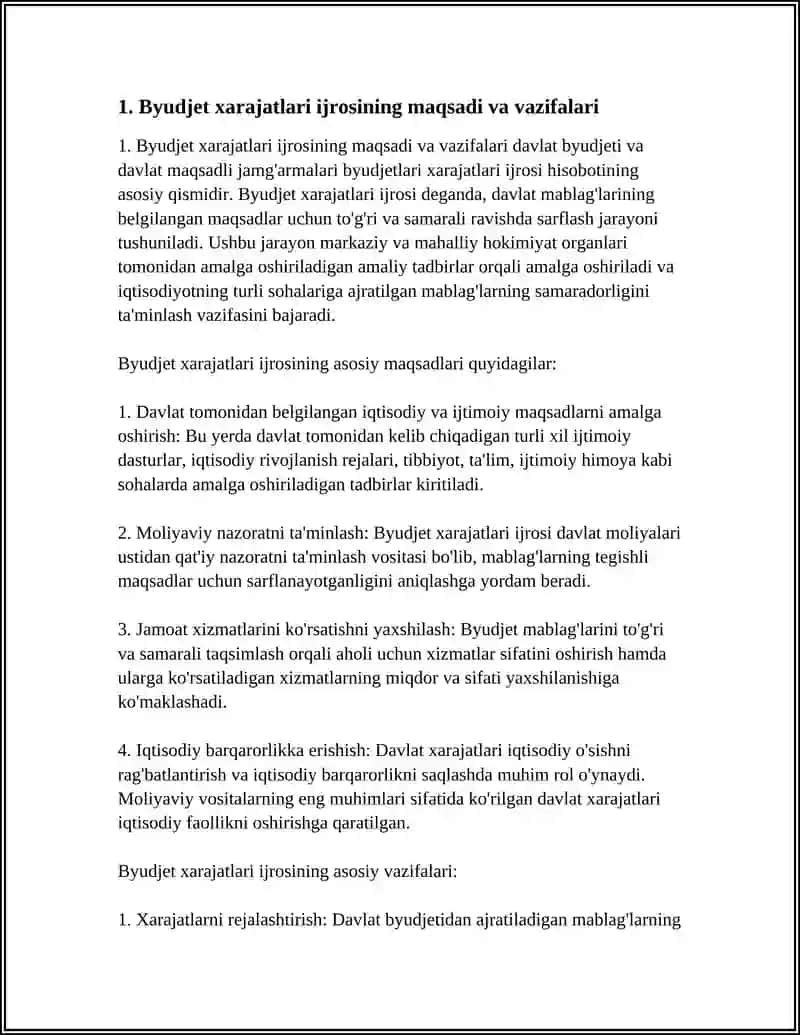Byudjet xarajatlari ijrosining maqsadi va vazifalari 3