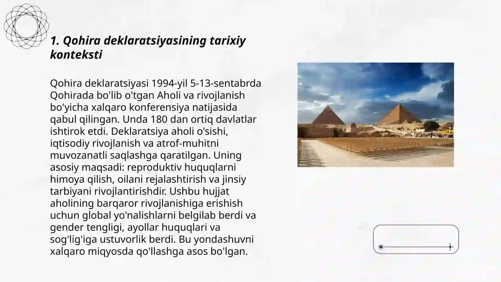 Qohira deklaratsiyasi tarixi va mazmuni borasida tahliliy maqolalar tayyorlash 3
