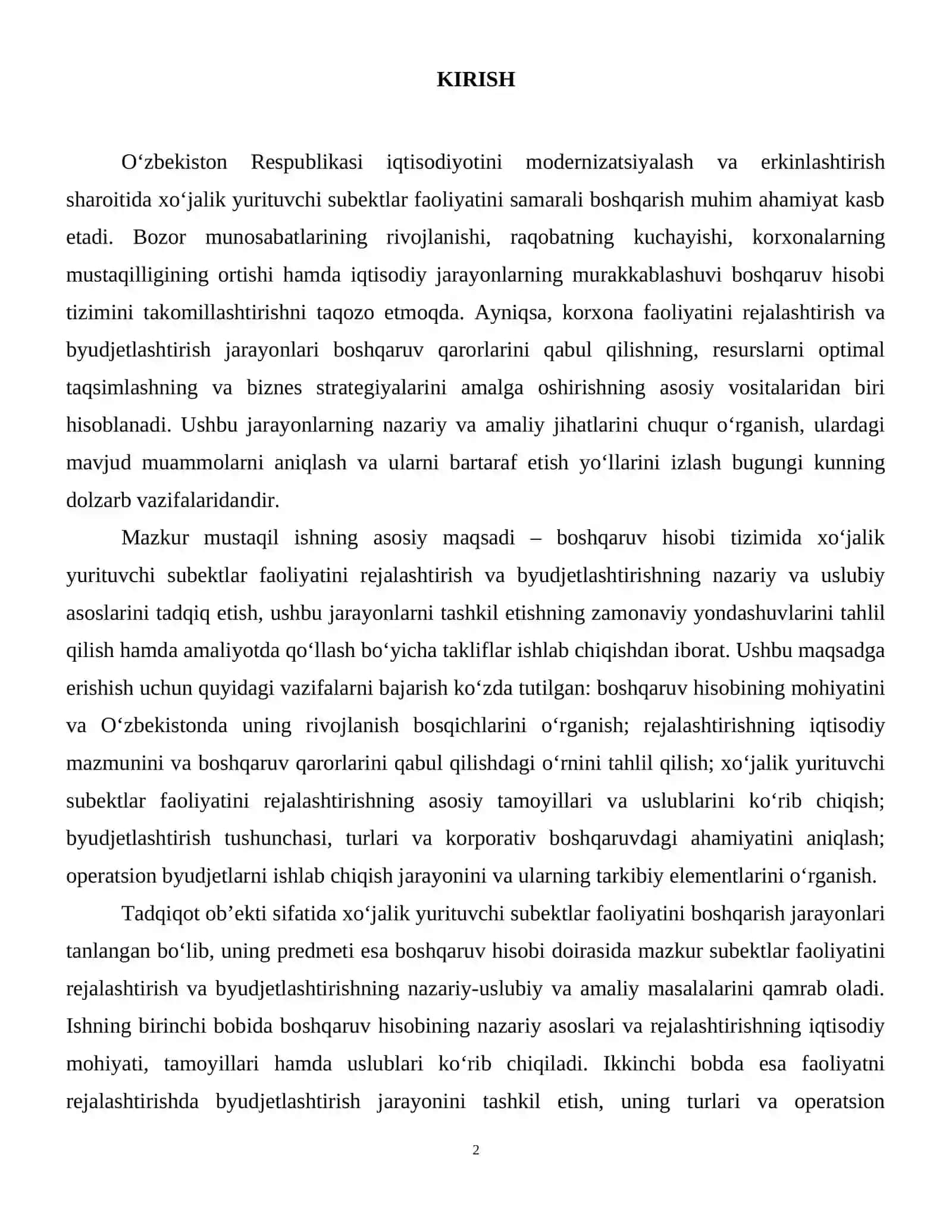 Boshqaruv hisobida xo‘jalik yurituvchi subektlar faoliyatini rejalashtirish va byudjetlashtirish. 3