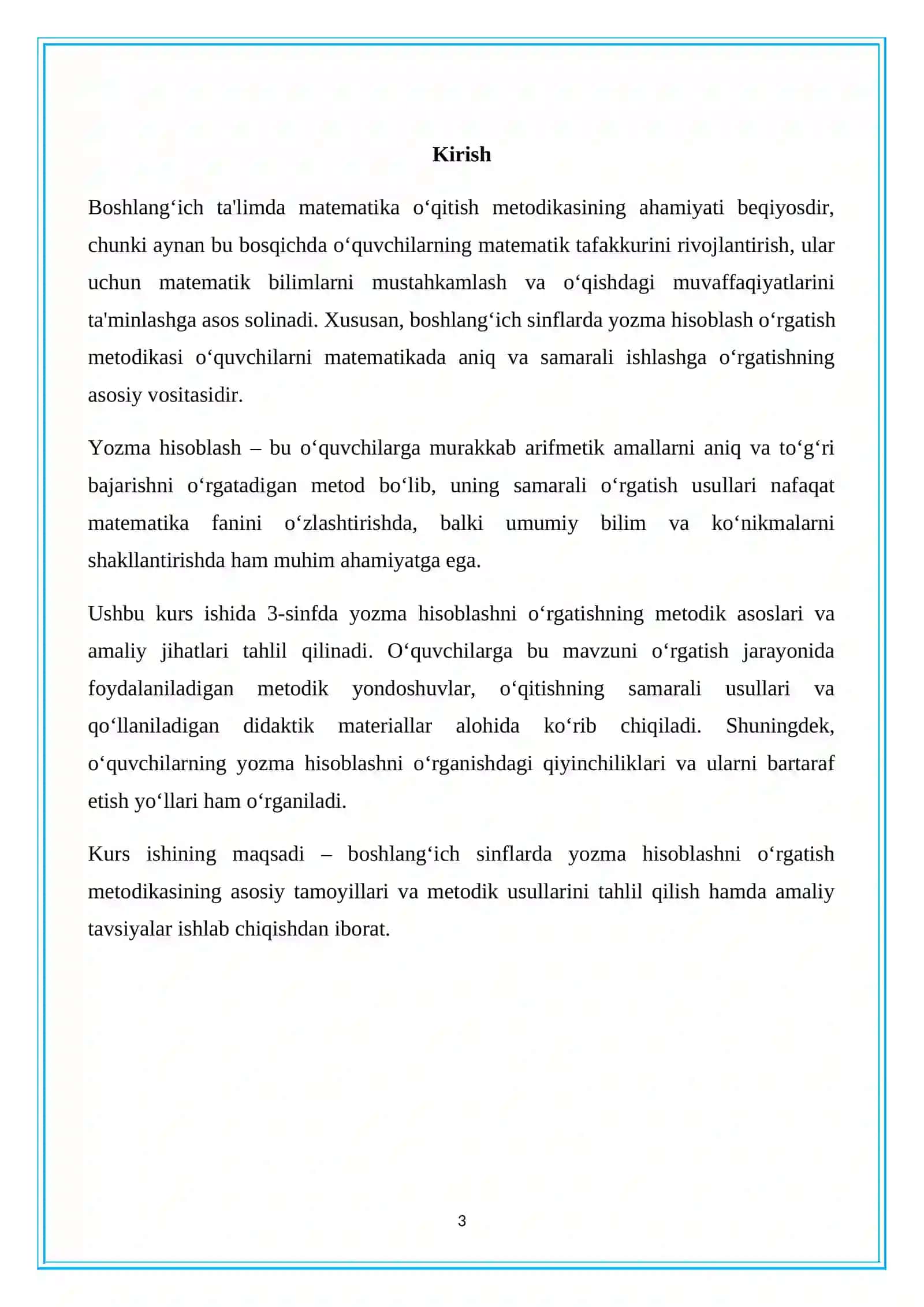 Boshlang'ich sinflarda matematikadan yozma hisoblashga o’rgatish metodikasi (3-sinflar misolida) 3