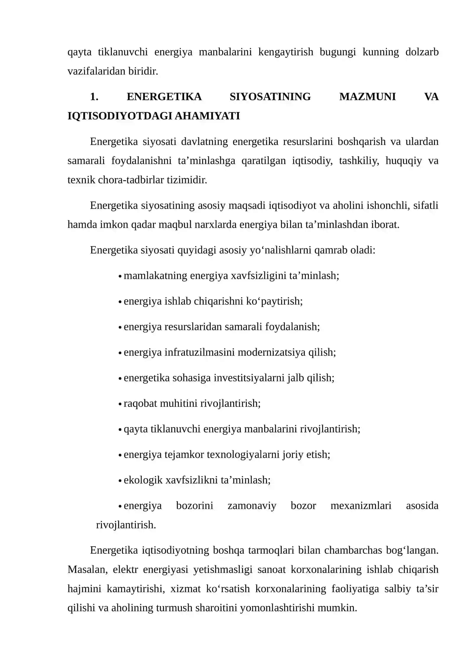 ENERGETIKA SIYOSATI VA IQTISODIY BARQARORLIK. ENERGETIKA BOZORIDAGI ISLOHOTLARNI O'RGANISH 3