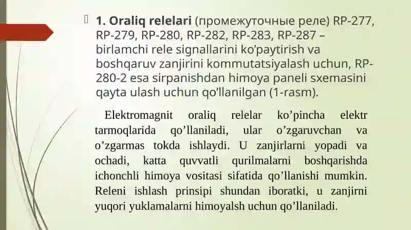 Oraliq va yuklama relelari 3