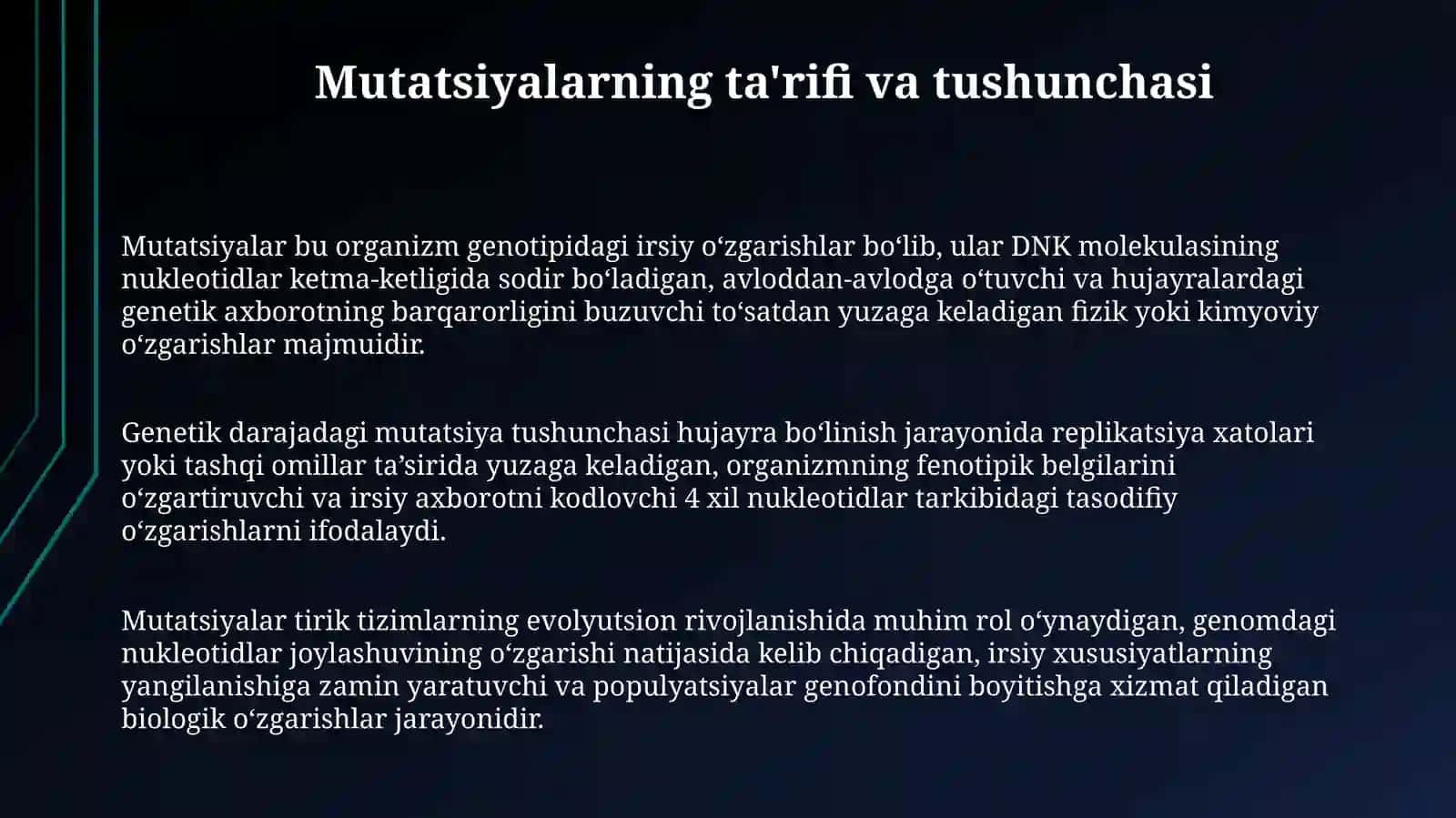 Mutatsiyalar: sabablari, shakllari, ahamiyati va biologik oqibatlari 3