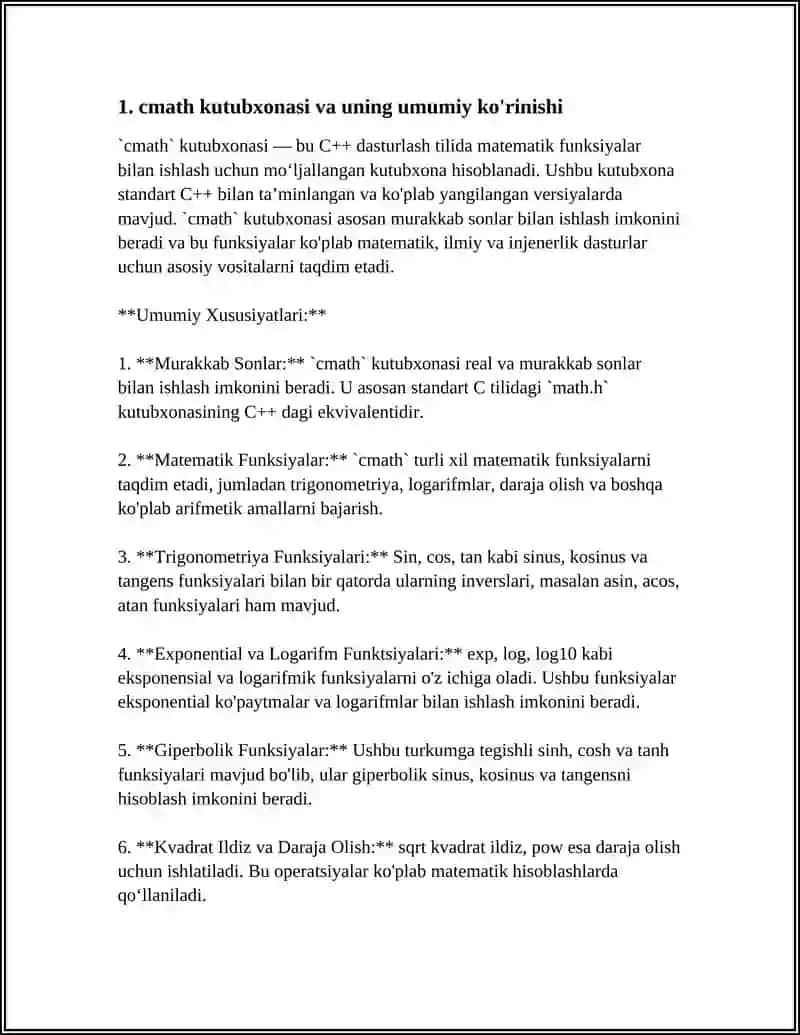 C++ MATEMATIK KUTUBXONA FUNKSIYALARI 3