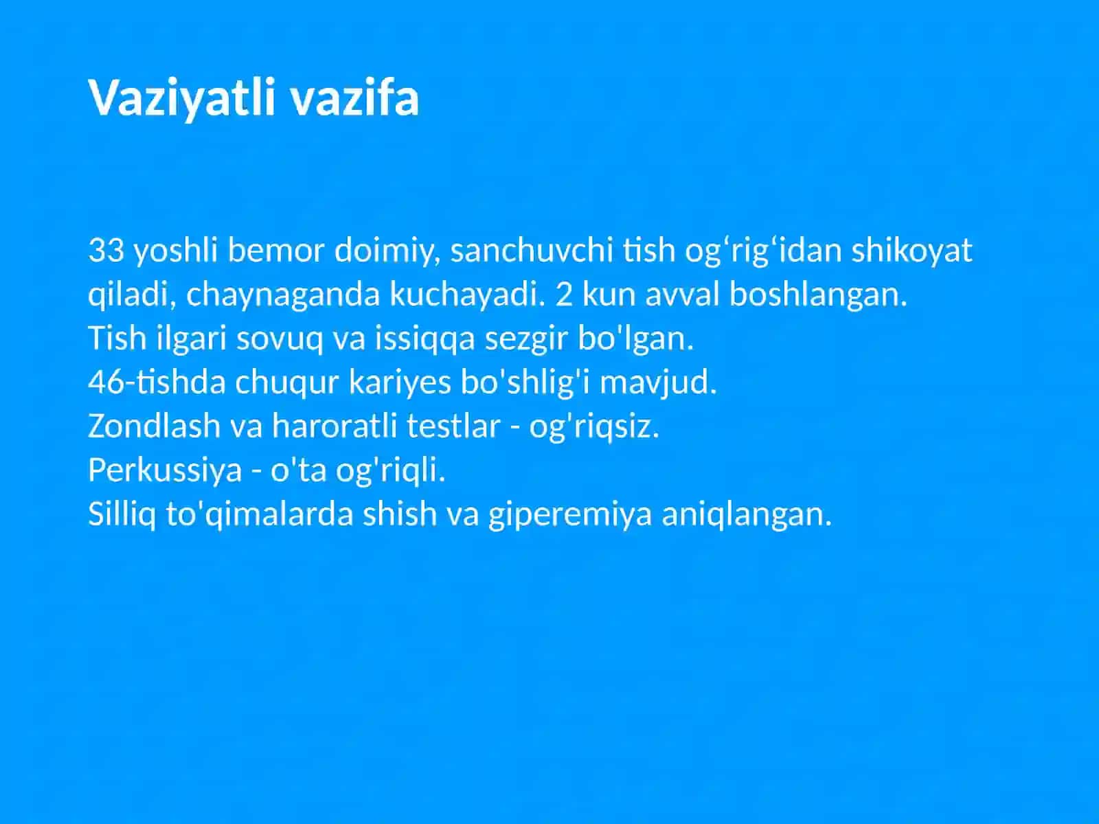 Mavzu:O'tkir periodontni ko'p qatnovda davolash ko'rsatma va qarshi ko'rsatma 3