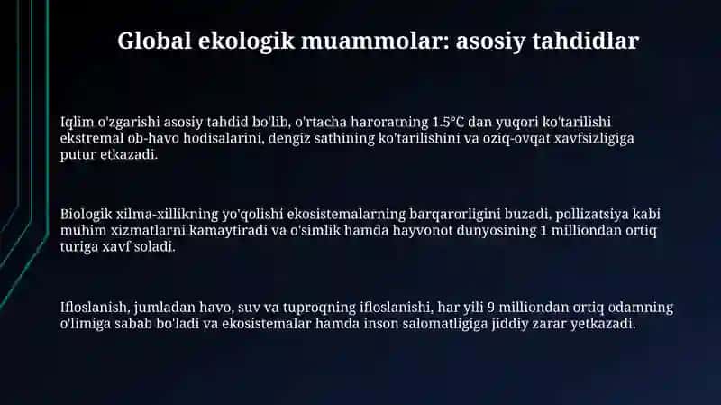 Global ekologik muammolar va ularni hal qilishdagi innovatsion yechimlar 3