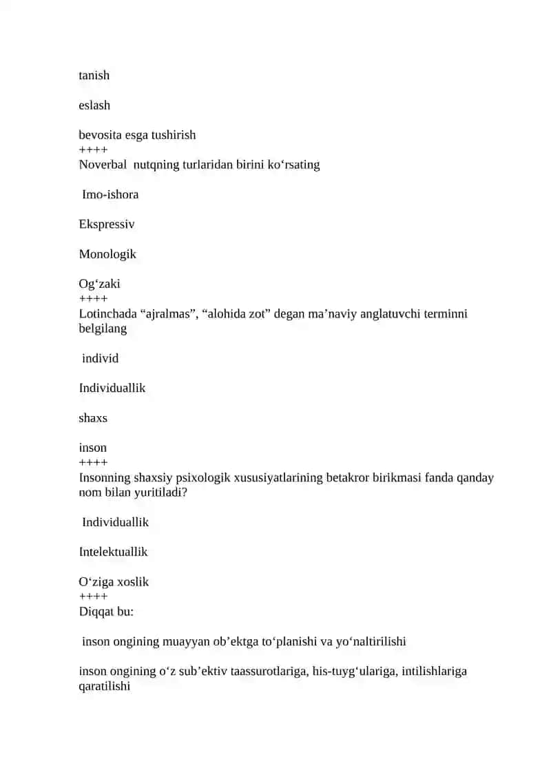 Umumiy psixologiya fanidan yakuniy nazorat uchun test 3
