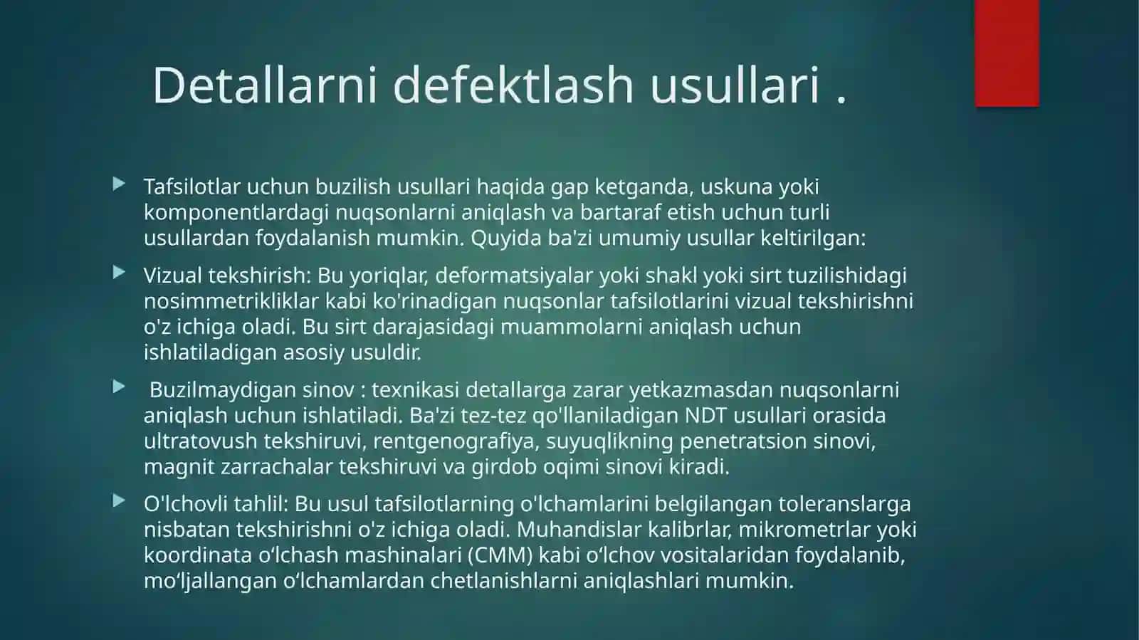 Texnologik jixozlarni ta'mirlash va xizmat ko'rsatish fanida taqdimot 3