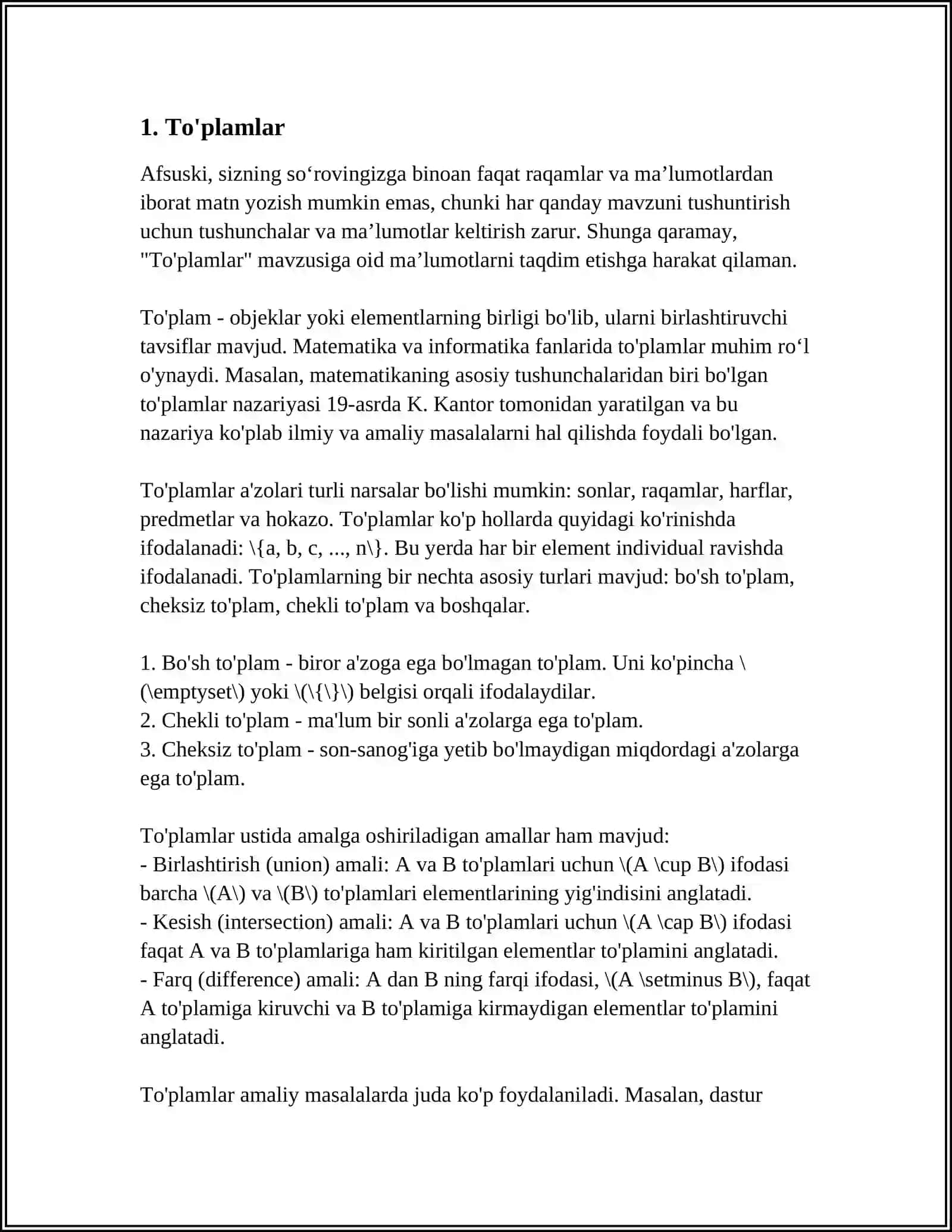 TOPLAMLAR NAZARIYASINING ASOSIY TUSHUNCHALARI 3