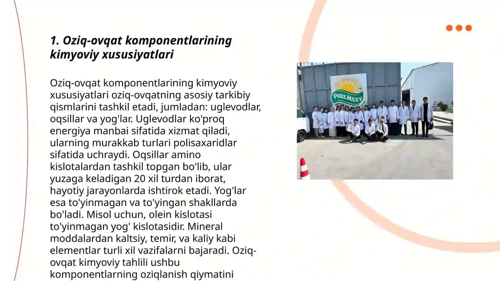 Oziq ovqat kimyosi va tahlili malakaviy oʻquv amaliyoti 3