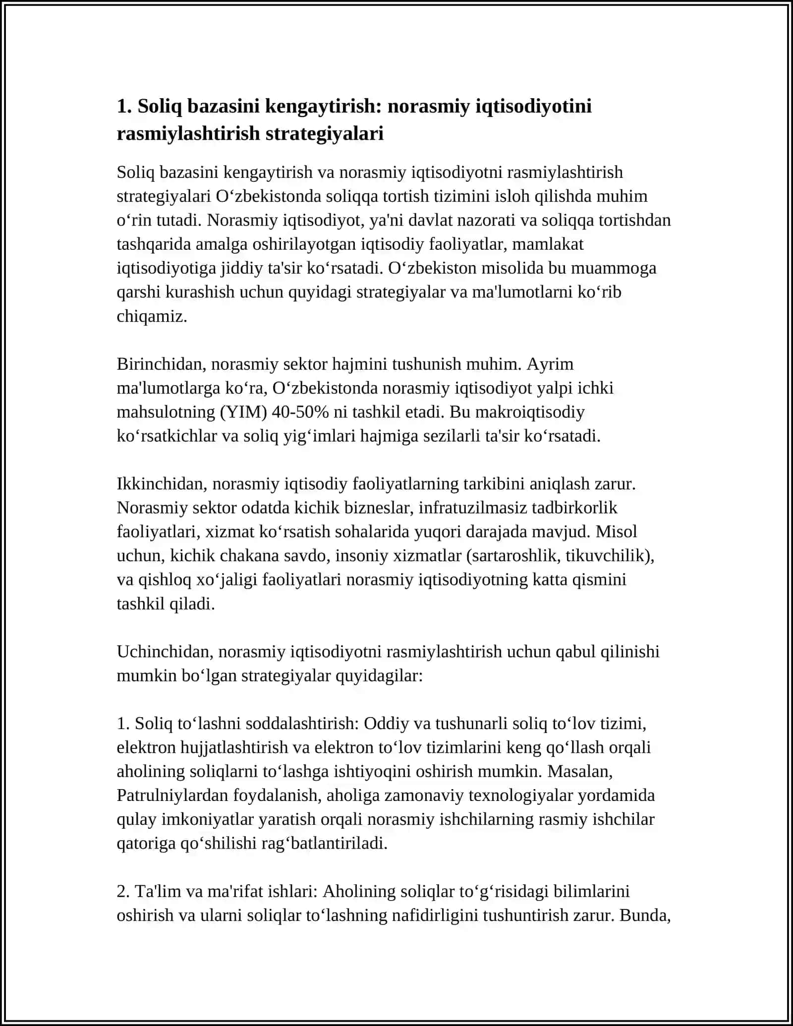 SOLIQ BAZASINI KENGAYTIRISH VA SOLIQ TUSHUMLARINI OPTIMALLASHTIRISH STRATEGIYALARI 3