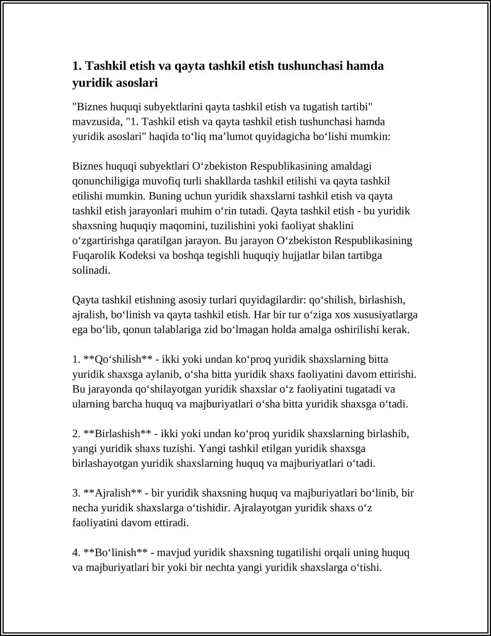 Biznes Huquqi Subyektlarini Qayta Tashkil Etish va Tugatish Tartibi 3
