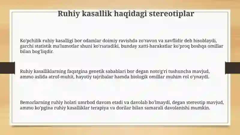 Ruhiy kasalliklarga doir stereoitiplar va ularning ilmiy rad etilishi 3