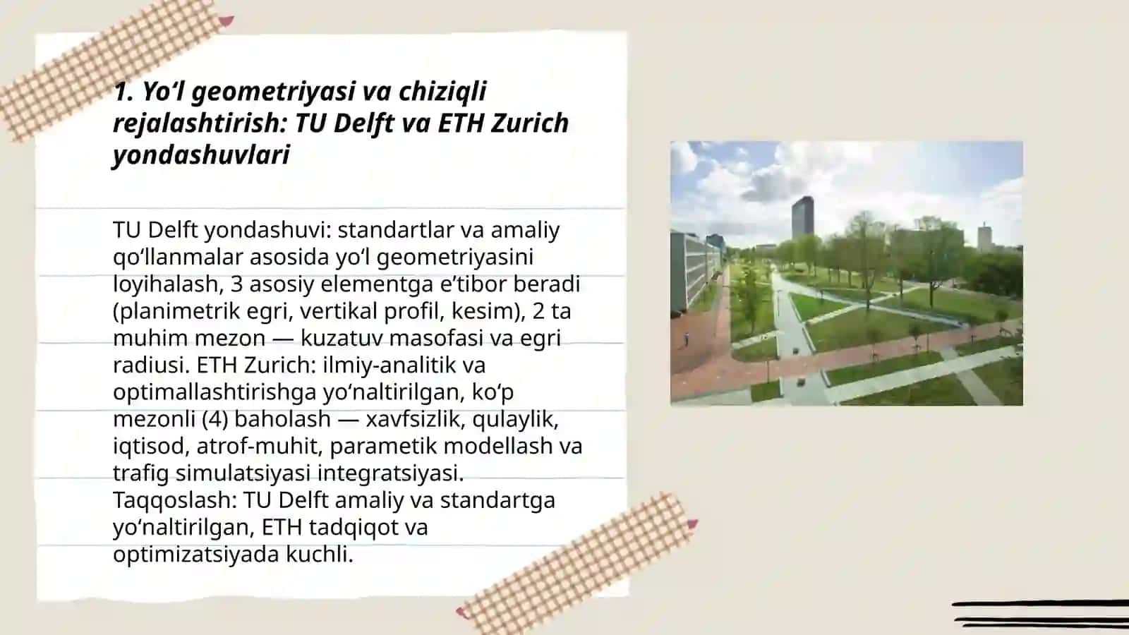 Yoʻl geometriyasi va chiziqli rejalashtirish: TU Delft va ETH Zurich yondashuvlari 3