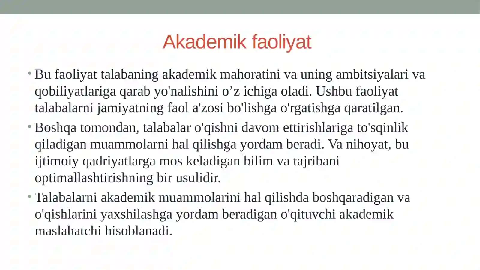 «AKADEMIK KO‘NIKMALAR VA KASBIY KOMPETENTLIK» fanidan TAQDIMOT 3