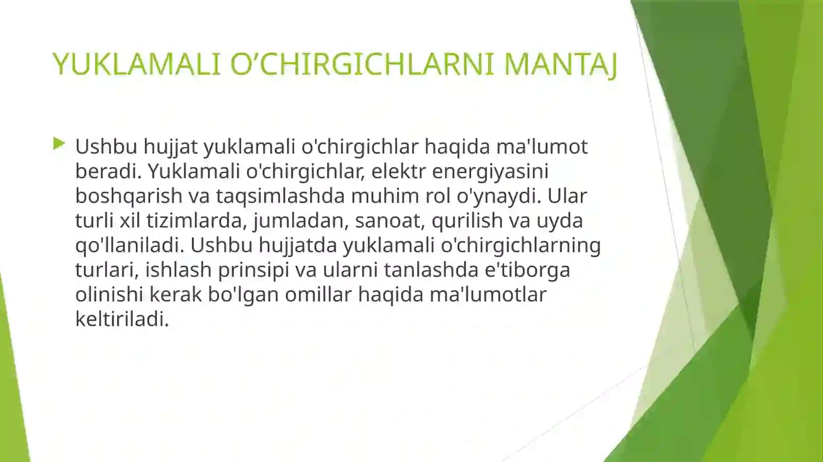 ELEKTR TA’MINOTI TIZIMINING MONTAJI FANIDAN MUSTAQIL ISHI 3