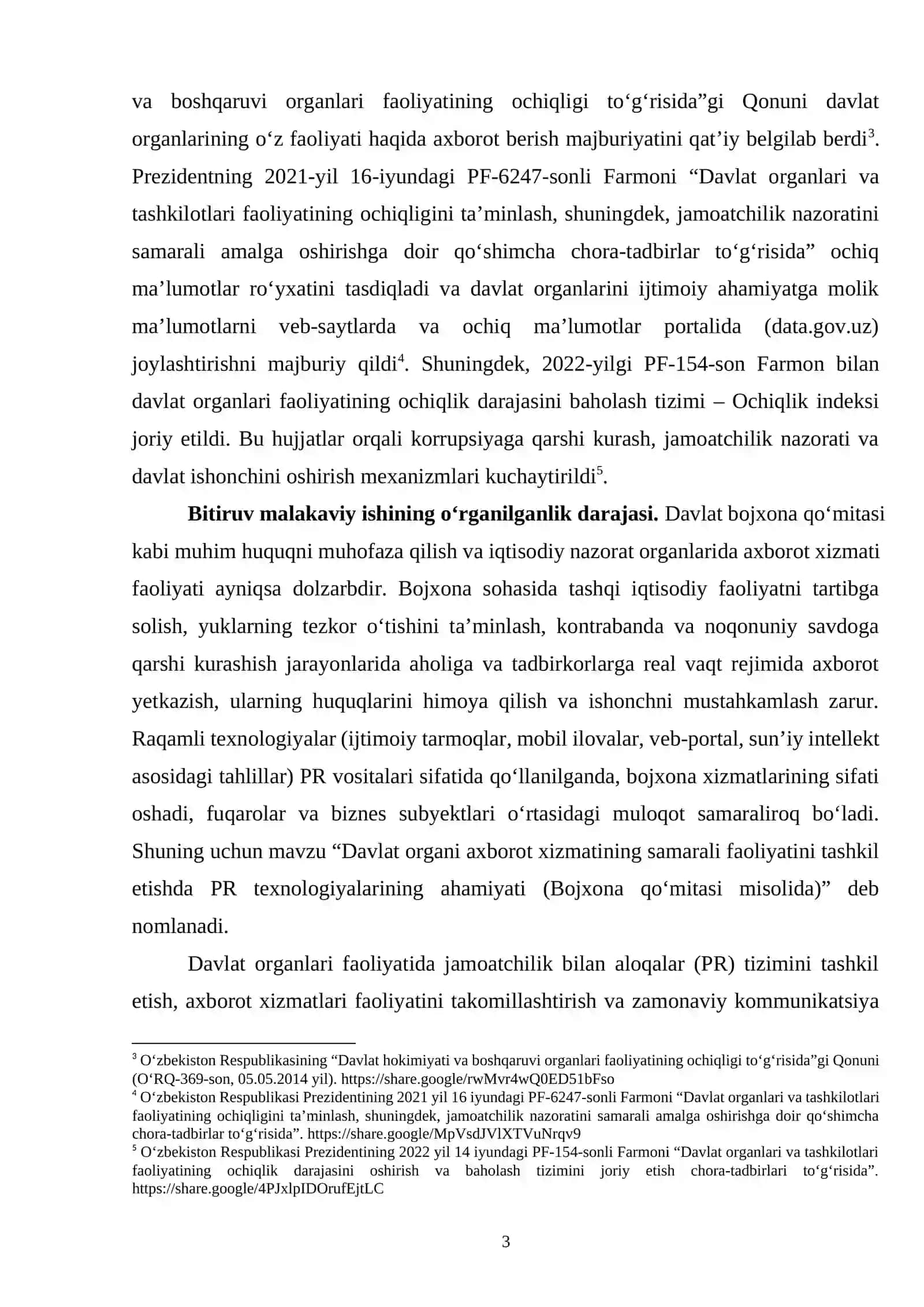 DAVLAT ORGANI AXBOROT XIZMATINING SAMARALI FAOLIYATINI TASHKIL ETISHDA PR TEXNOLOGIYALARINING AHAMIYATI (BOJXONA QOʻMITASI MISOLIDA) 3