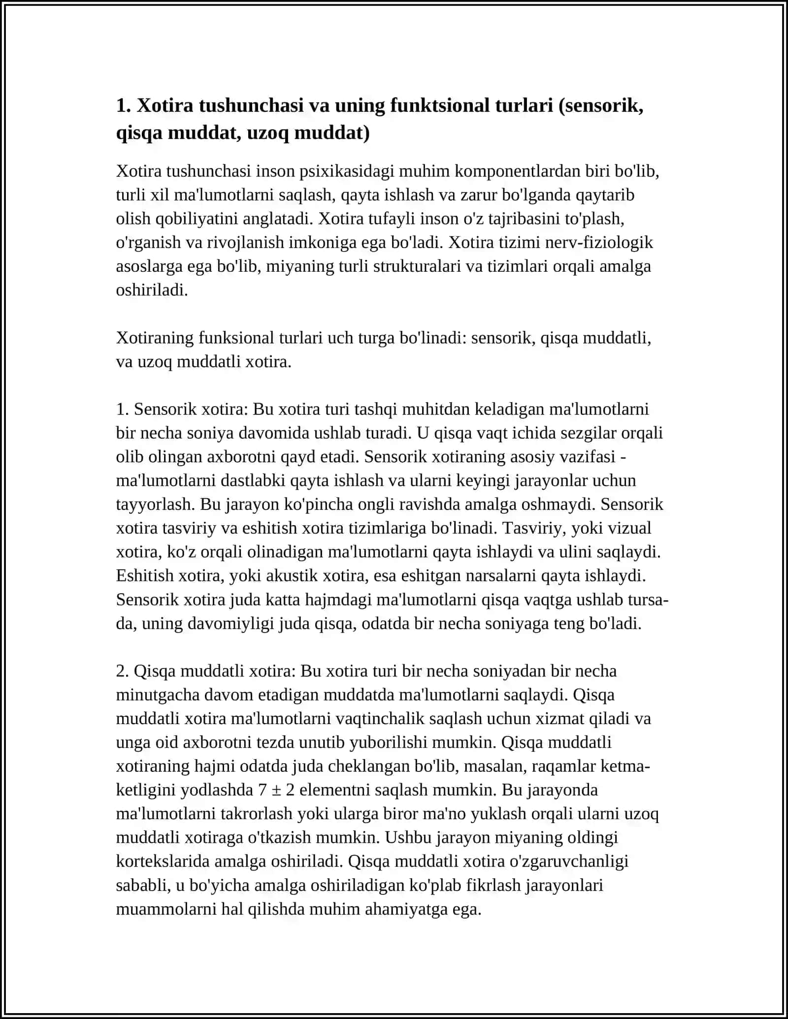 Xotira haqida tushuncha va uning nerv - fiziologik asosi 3