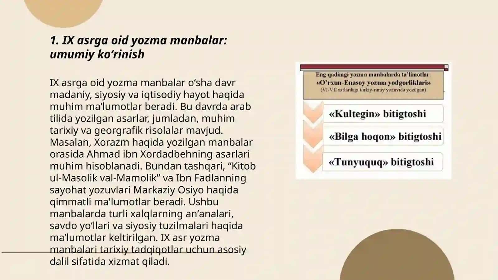 IX asrga oid yozma va moddiy manbalar 3