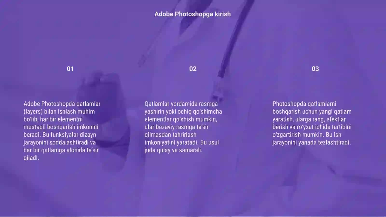 Adobe phatashopda qatlamlar (layers) bilan ishlash 3