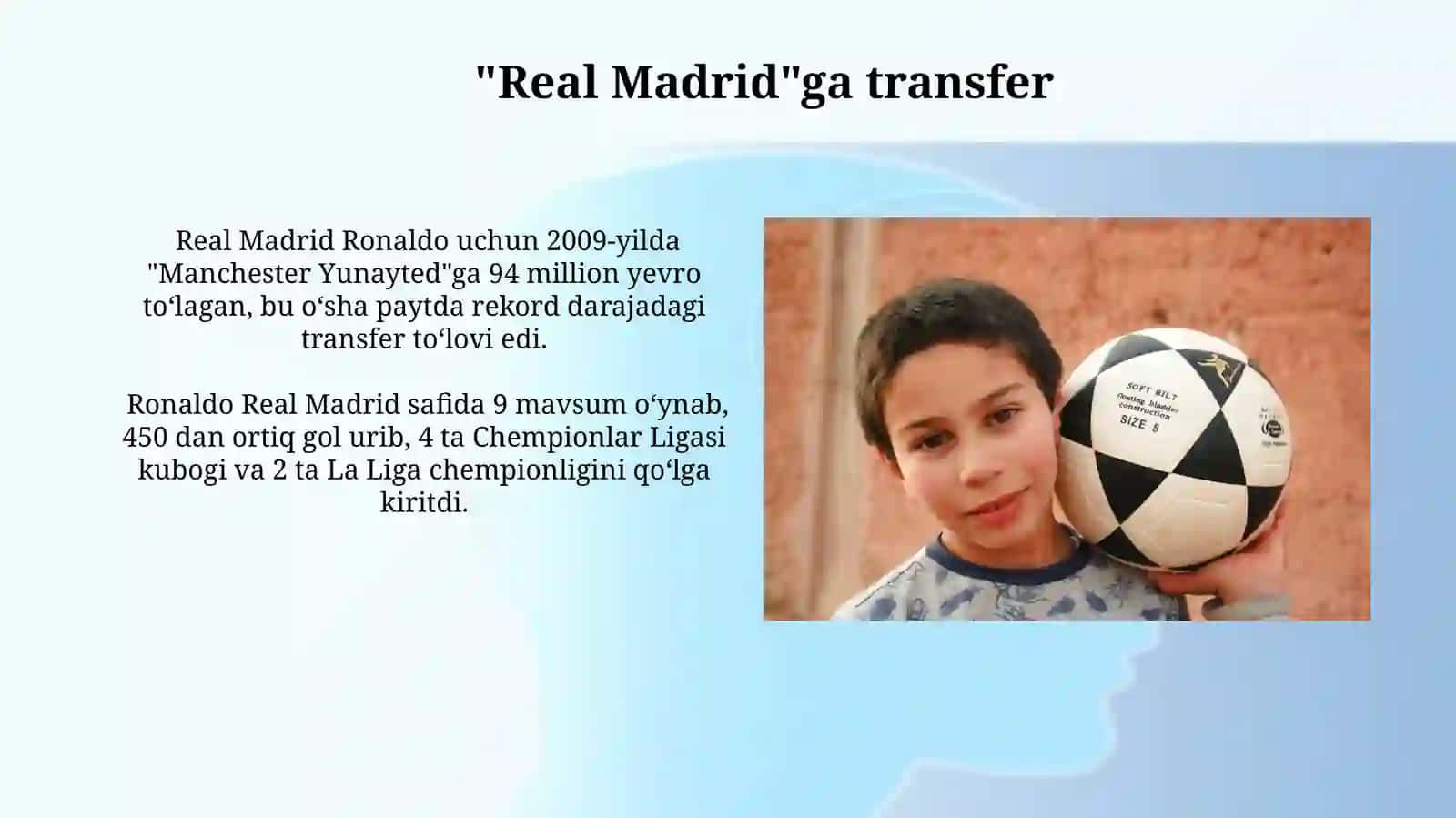 Cristiano Ronaldo hayoti va ijodi xalqaro miqyosidagi o'rni Real Madridagi harakati 3