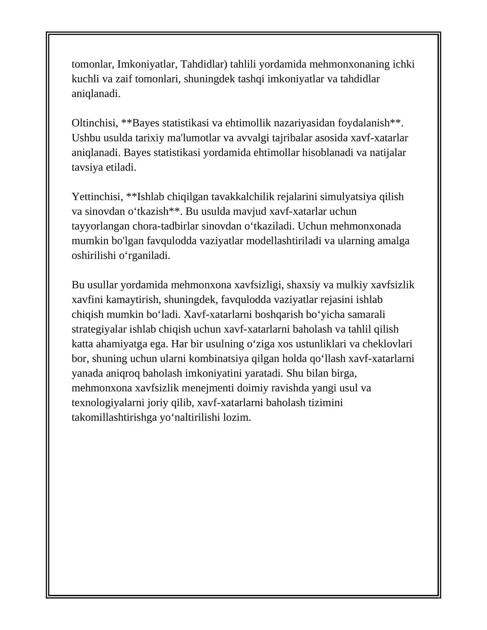 MEHMONXONADA XAVFSIZLIK MENEJMENTI:RISKLAR VA FAVQULODDA VAZIYATLAR REJASI 3
