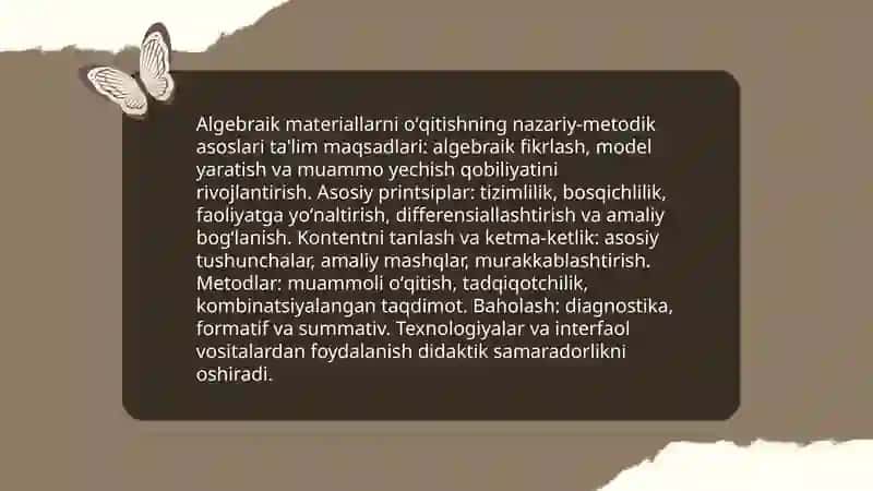 Algebraik materiallarni oʻqitish metodikasi 3