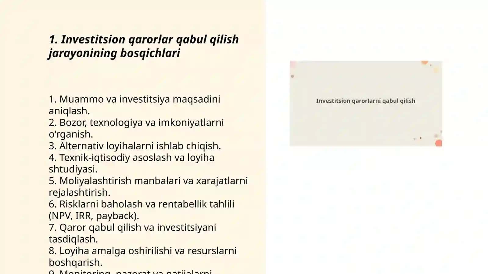 Investitsion qarorlar qabul qilish jarayoni 3