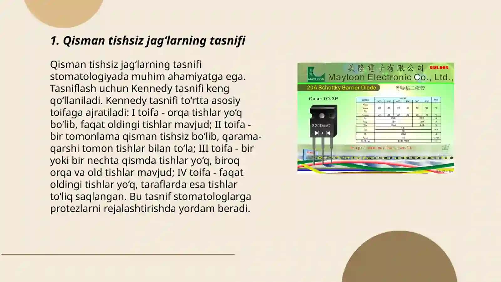 Qisman tishsiz jag‘larning tasnifi, og‘iz bo‘shlig‘i shilliq qavati va alveolyar o‘siqlar atrofiyasining etiologiya va patogenezi, adgeziya va anatomik retensiya haqida tushuncha, og‘iz bo‘shlig‘idagi o‘tuvburmani va A chiziqni aniqlash 3