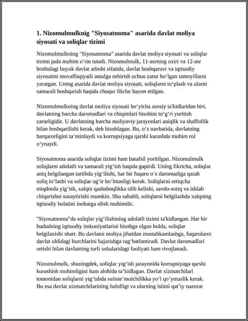 Nizomulmulknig "Siyosatnoma" asaridagi iqtisodiy fikrlar 3