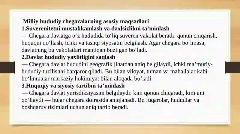 Milliy Hududiy Chegaralarning Maqsad, Mohiyati va Xususiyatlari 3