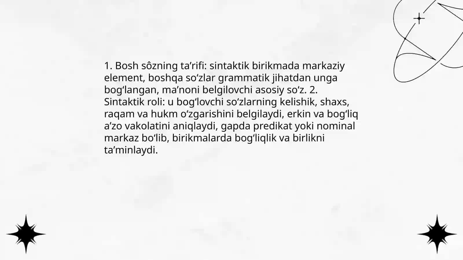 Bosh sôzning taʼrifi va sintaktik roli 3