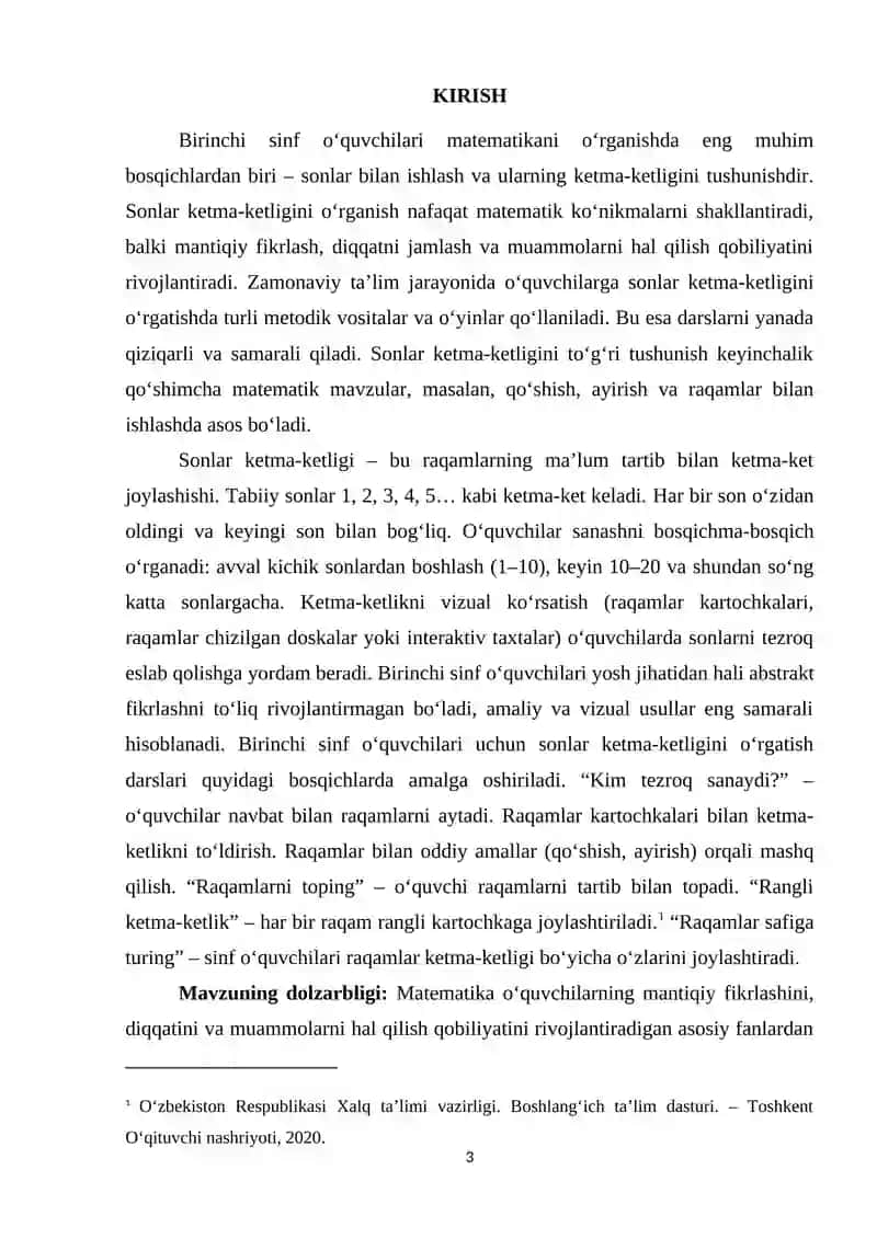 Birinchi sinflarda sonlar ketma ketligini o'rganish 3