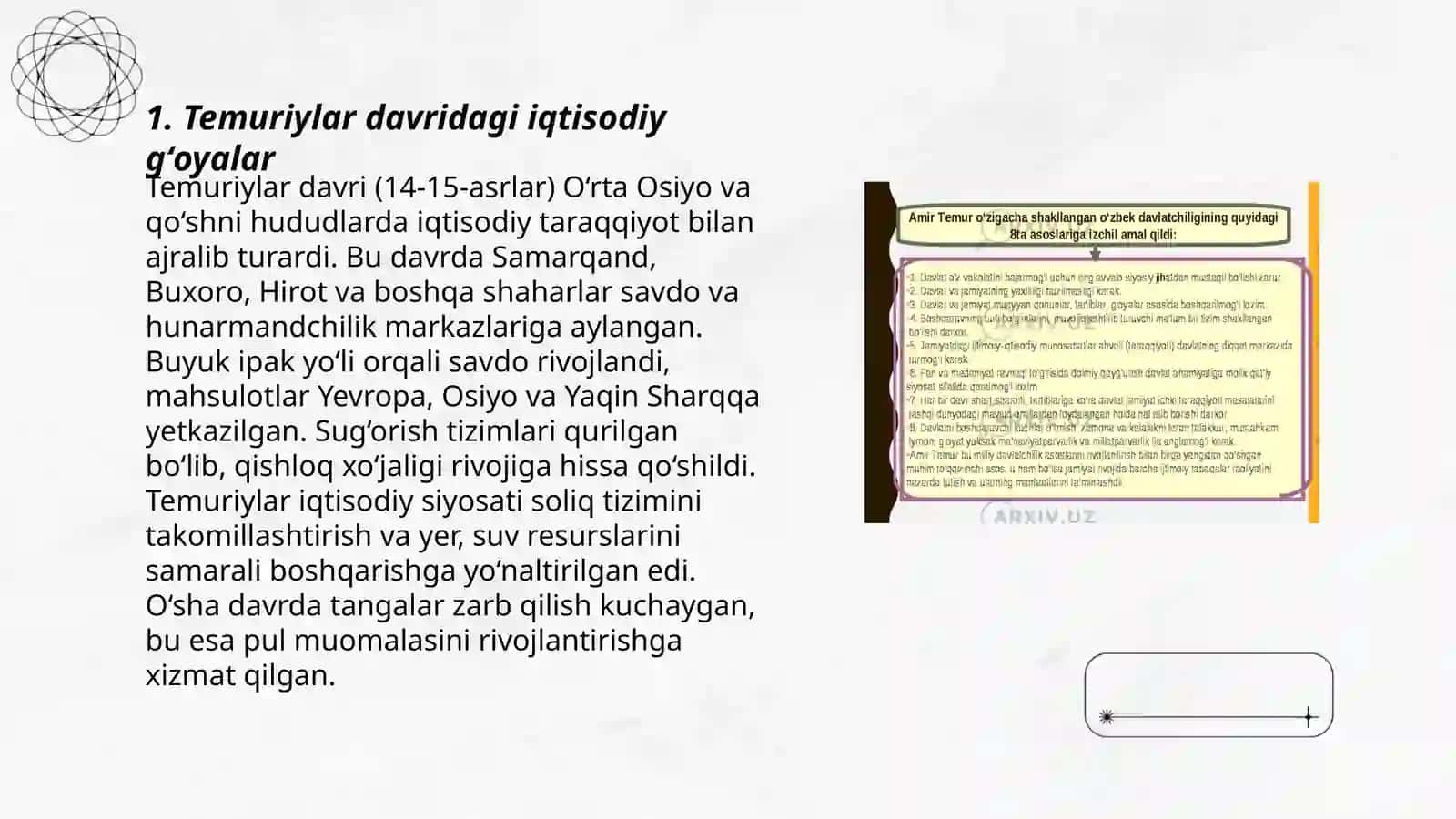 Temuriylar davri iqtisodiy gʻoyalarning taʼsiri 3