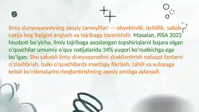 Oʻquvchilarining ilmiy dunyoqarashini shakllantirish. Aqliy tarbiya 3