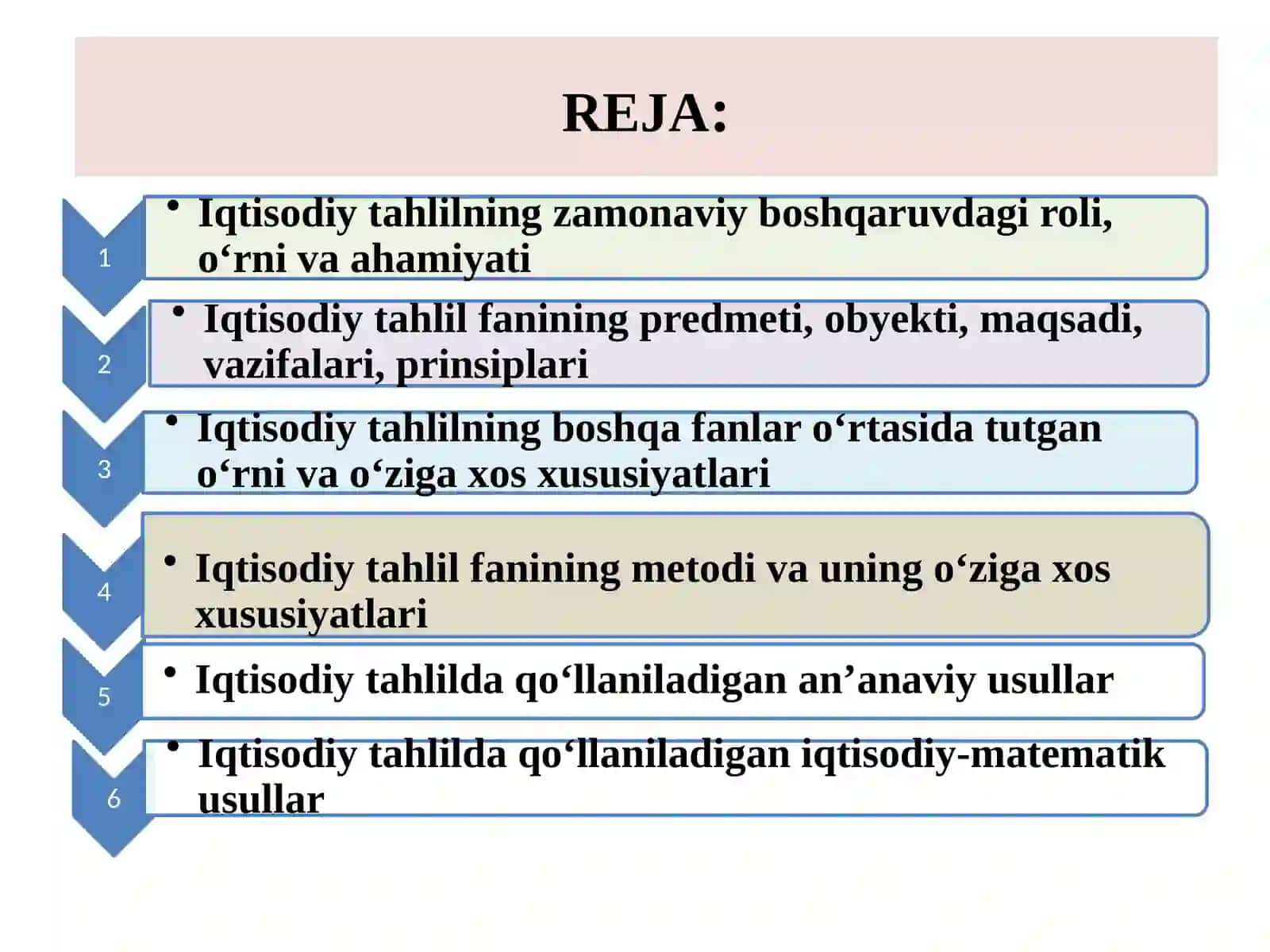 Iqtisodiy tahlilning predmeti, asosiy vazifalari vatamoyillari.Iqtisodiytahlilningmetodvausullari 3