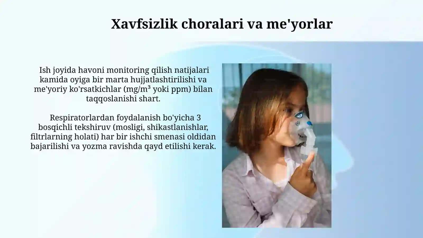 Nafas olish organlarini himoya qiluvchi individual himoya vositalari 3