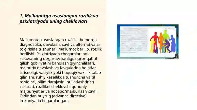 Bemorning jismoniy va ruhiy yaxlitligining axloqiy va xuquqiy muammolari. Psixiatriya 3