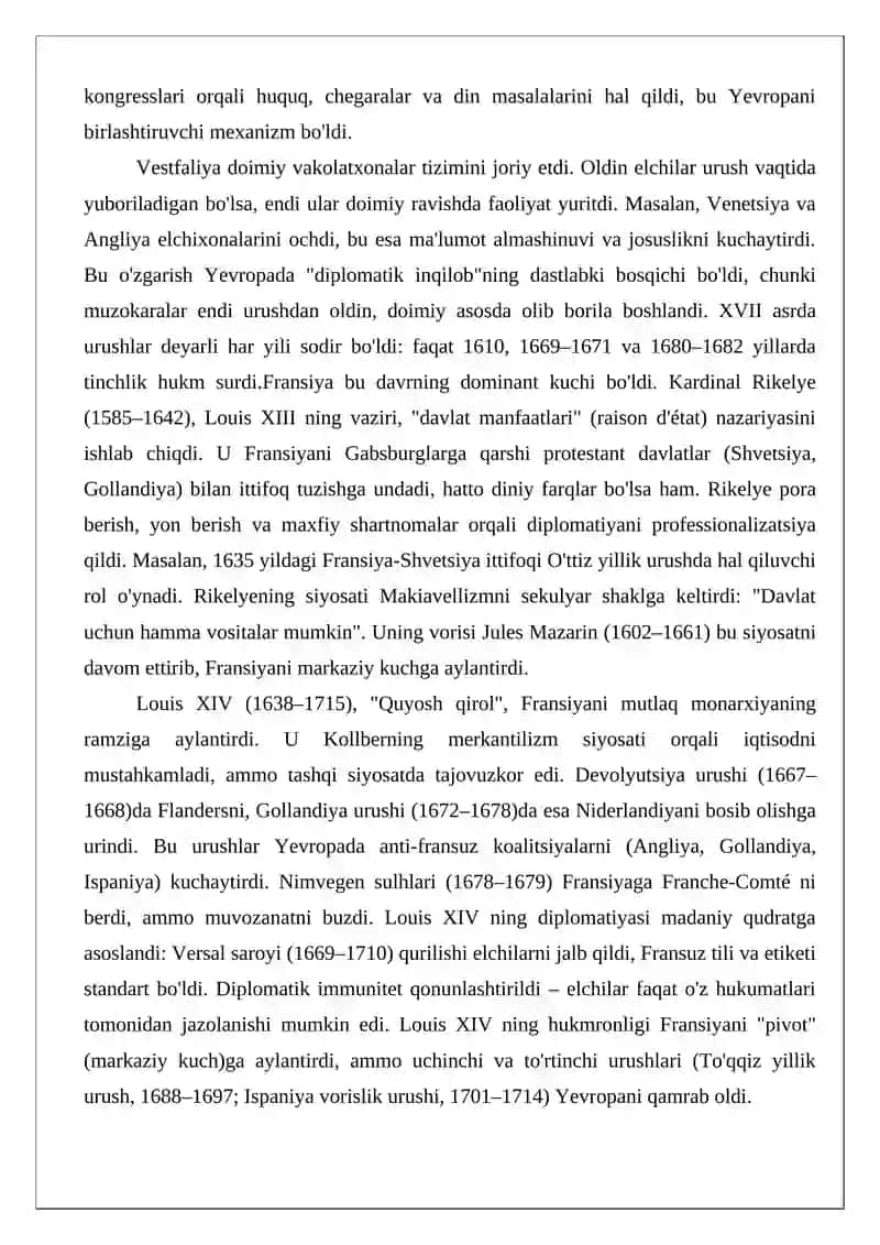 XVII–XVIII asrlarda Yevropada xalqaro munosabatlar va diplomatiya 3