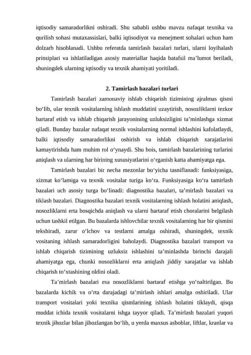 Tamirlash bazalari turlari va ularni loyihalash uchun asosiy materiallar 3