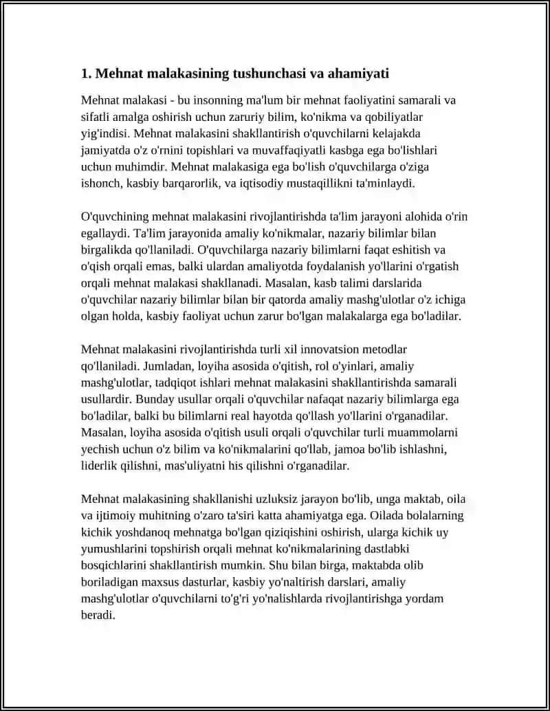 Mehnat Malakasini Shakllantirish 3