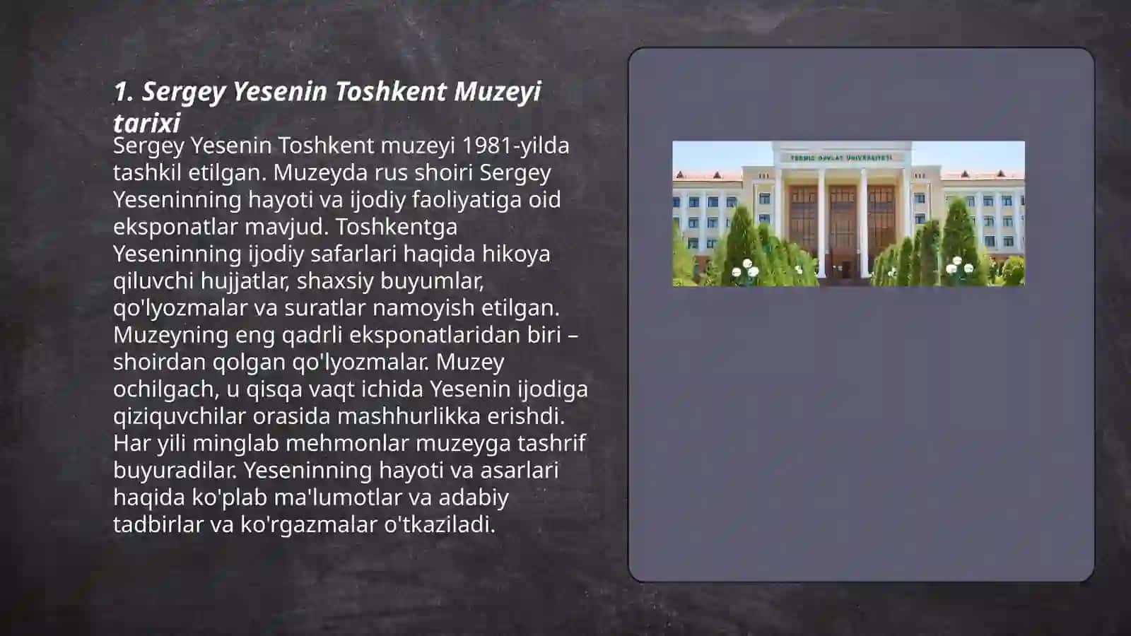 Sergey Yesening Toshkentdagi muzeyi xaqida 3